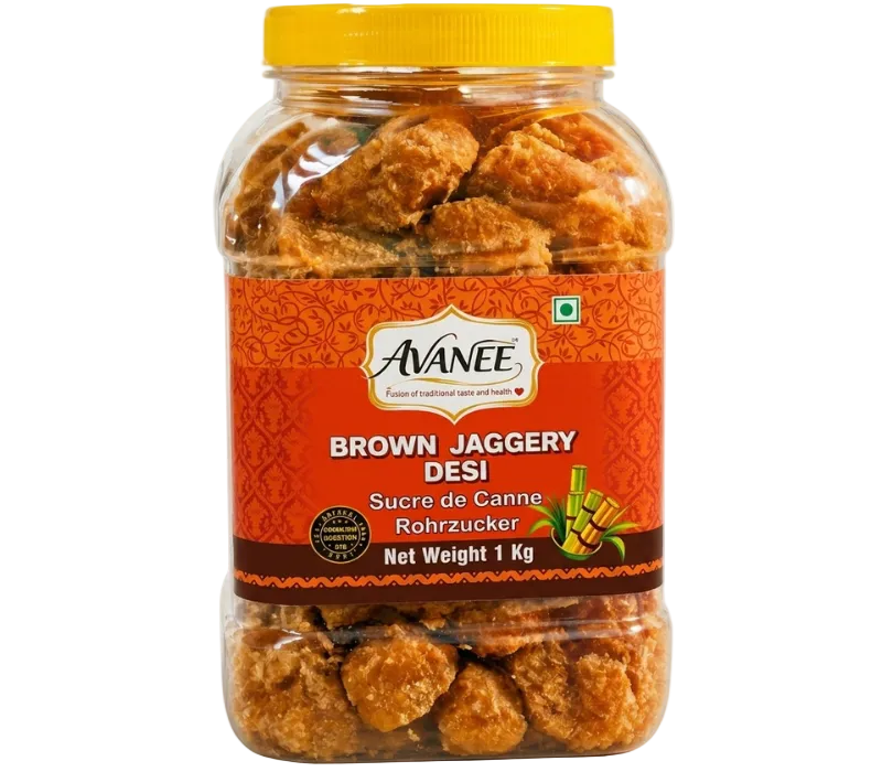 AVANEE Natural Brown Jaggery 1 KG Jar package