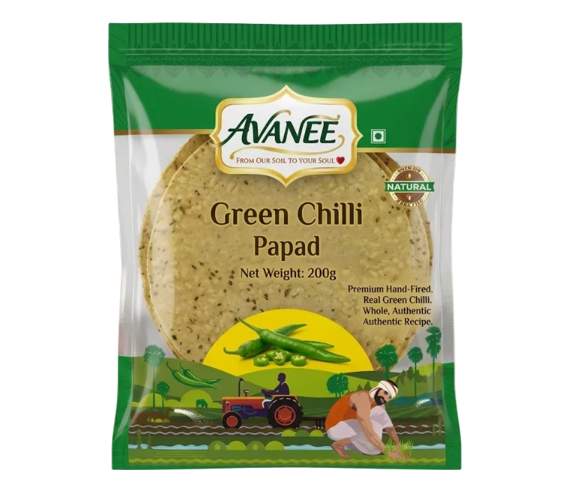 AVANEE Khichiya Rice Papad Green Chilli 200g pack of spicy chawal papad