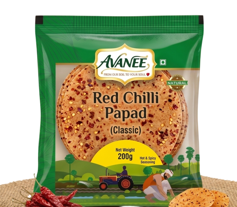 AVANEE Khichiya Rice Papad Red Chilli 200g pack of spicy red chilli chawal papad