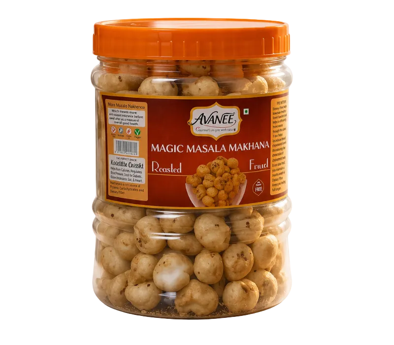 AVANEE Roasted Makhana Masala 100g jar of spiced popped fox nuts