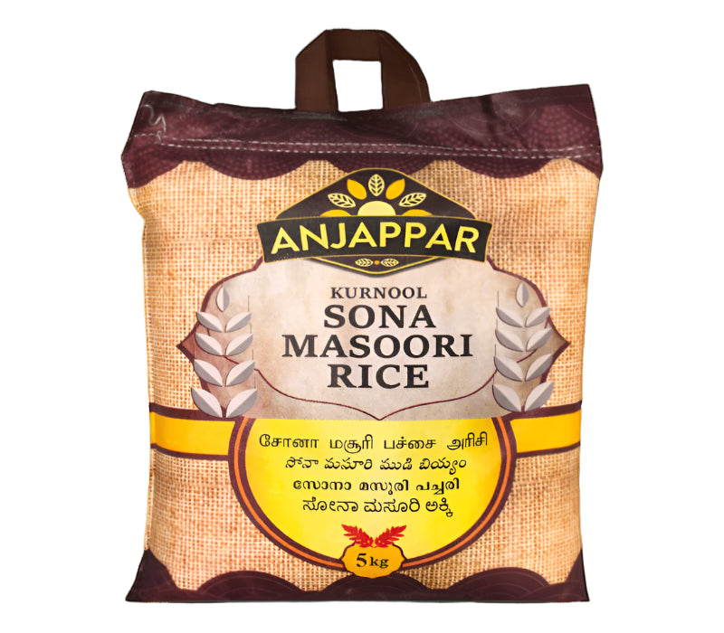 Anjappar Kurnool Sona Masoori Rice 10 kg bag – premium quality, aromatic long-grain rice from Kurnool, perfect for biryani, pilaf, and traditional Indian dishes, available in Germany