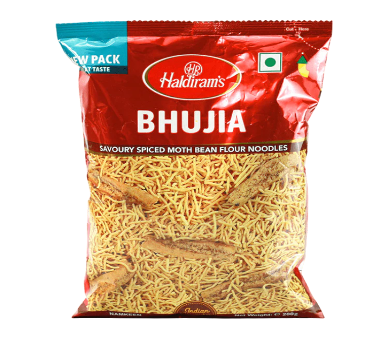 HALDIRAM Bhujia Masala 200g pack – Crunchy Indian snack made from gram flour noodles with bold spicy seasoning, available at AnuHita Groceries.