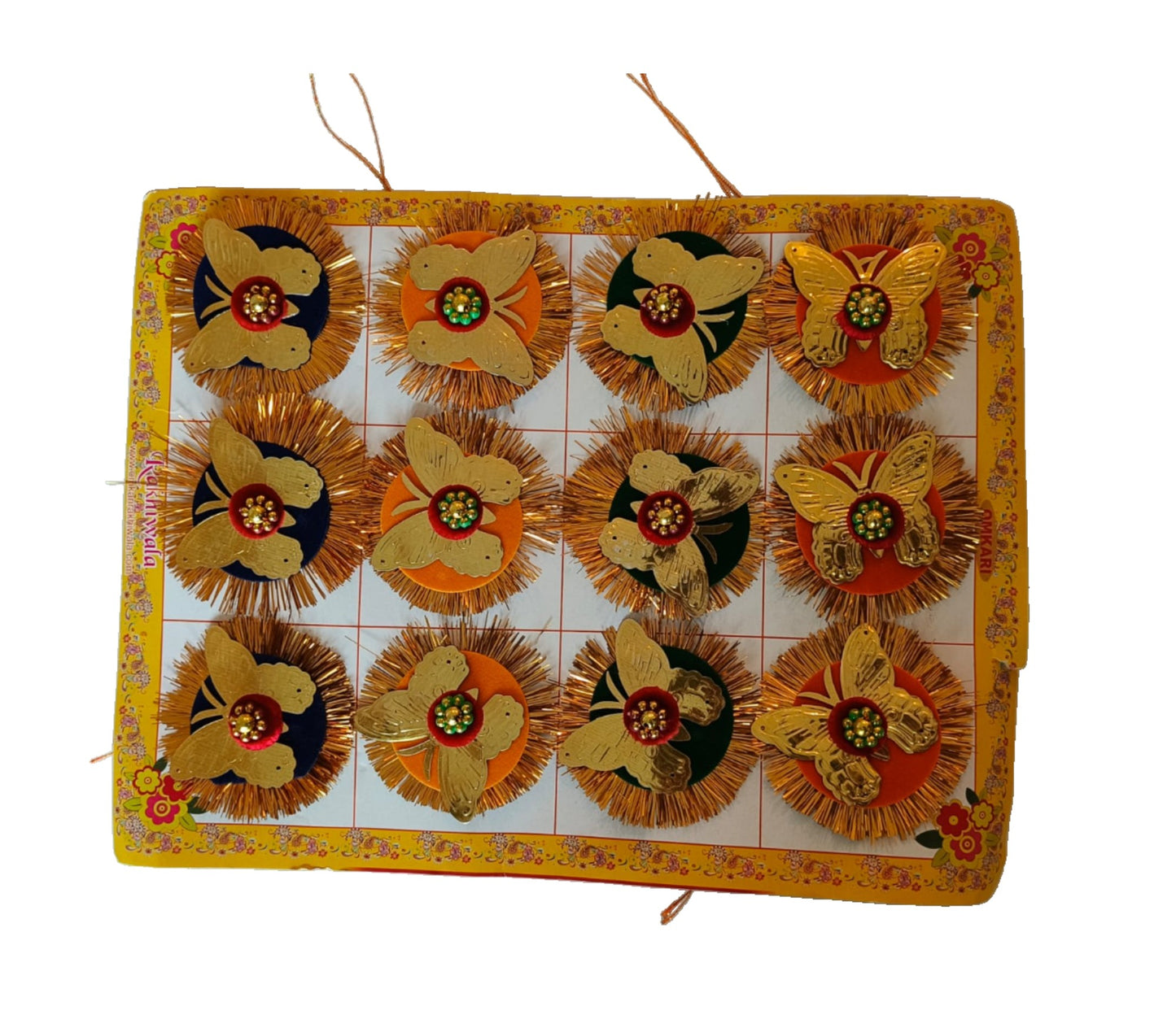 Decorative wall hanging with floral designs on a white background