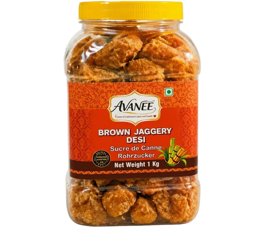 AVANEE Natural Brown Jaggery 1 KG Jar package