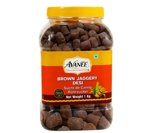 AVANEE Natural Brown Jaggery 1 KG Jar package