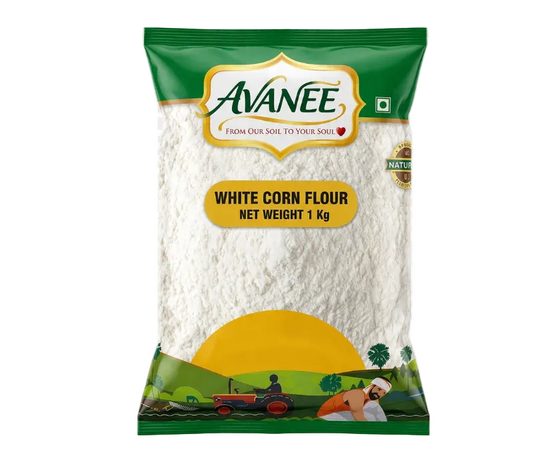 AVANEE Pure White Corn Flour 1 KG White Makki Ka Atta package