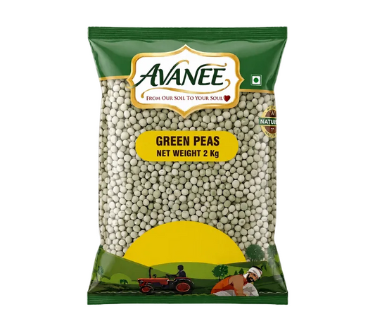 AVANEE Premium Green Peas 2 KG Dry Green Vatana Matar family pack package