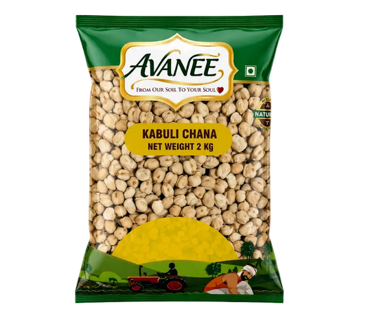 AVANEE Premium Kabuli Chana 2 KG White Chickpeas Chole family pack package