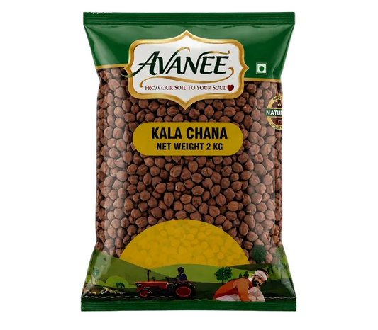 AVANEE Premium Kala Chana 2 KG Black Chickpeas Desi Chana family pack package