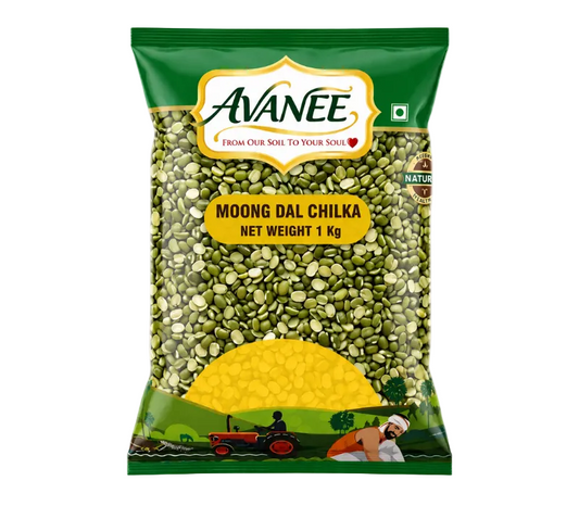 AVANEE Premium Moong Chilka 1 KG Split Green Mung Beans package
