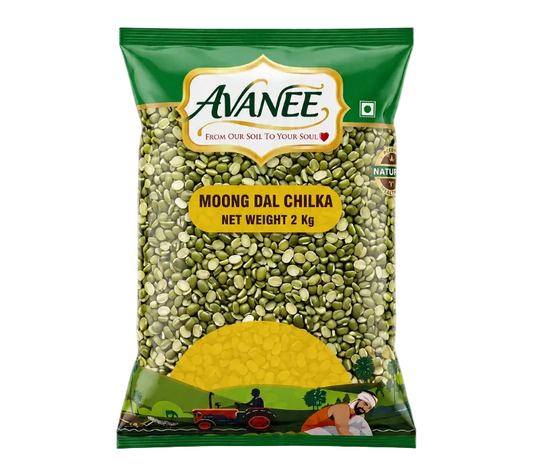 AVANEE Premium Moong Chilka 2 KG Split Green Mung Beans family pack package