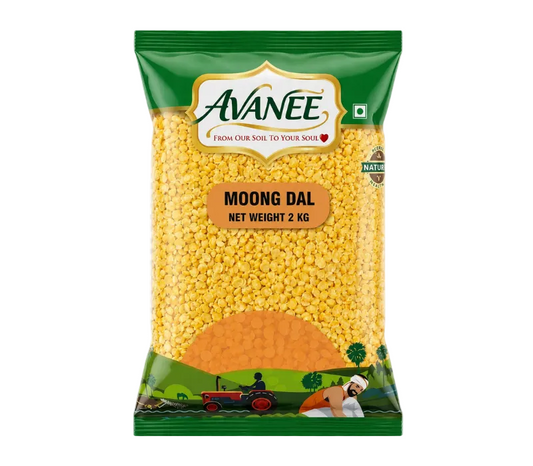 AVANEE Premium Moong Dal Yellow 2 KG Yellow Split Mung Beans family pack package