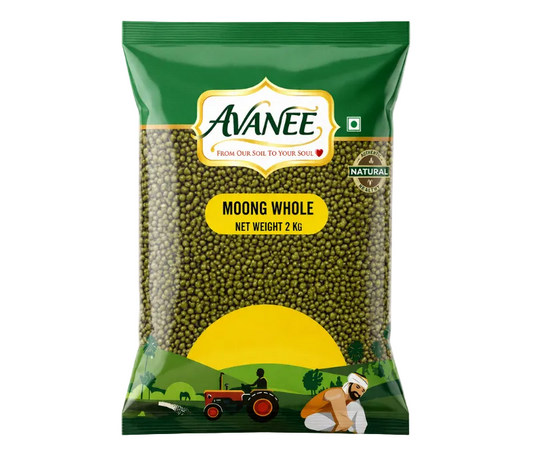 AVANEE Premium Moong Whole 2 KG Whole Green Mung Beans family pack package