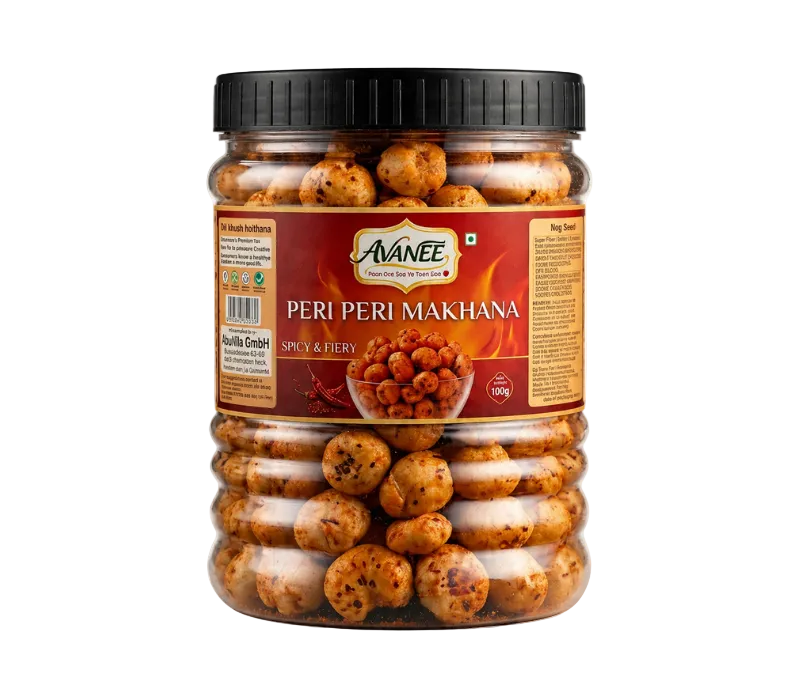 VANEE Roasted Makhana Peri Peri 100g jar of spicy popped fox nuts