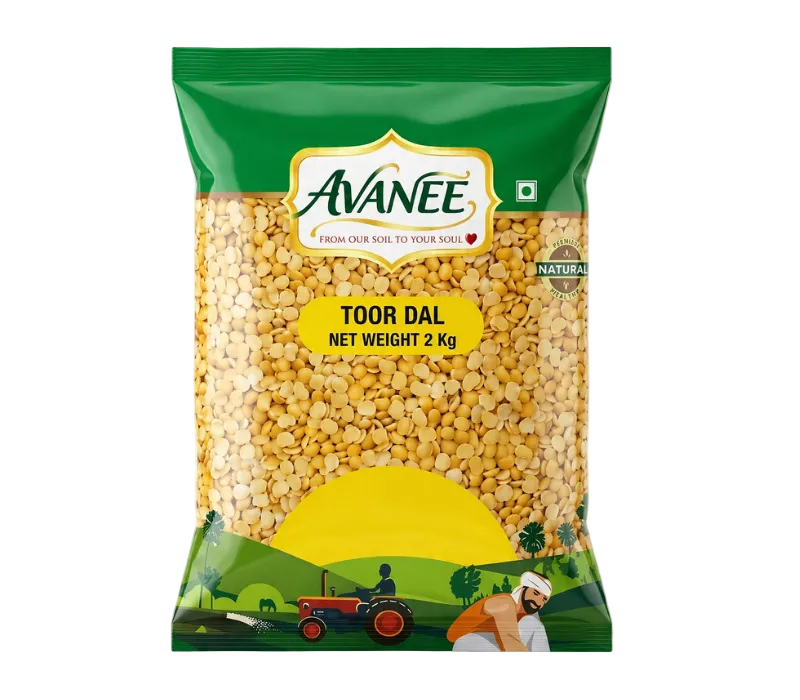 AVANEE Premium Toor Dal 2 KG Split Yellow Pigeon Peas family pack package