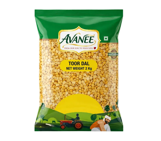 AVANEE Premium Toor Dal 2 KG Split Yellow Pigeon Peas family pack package