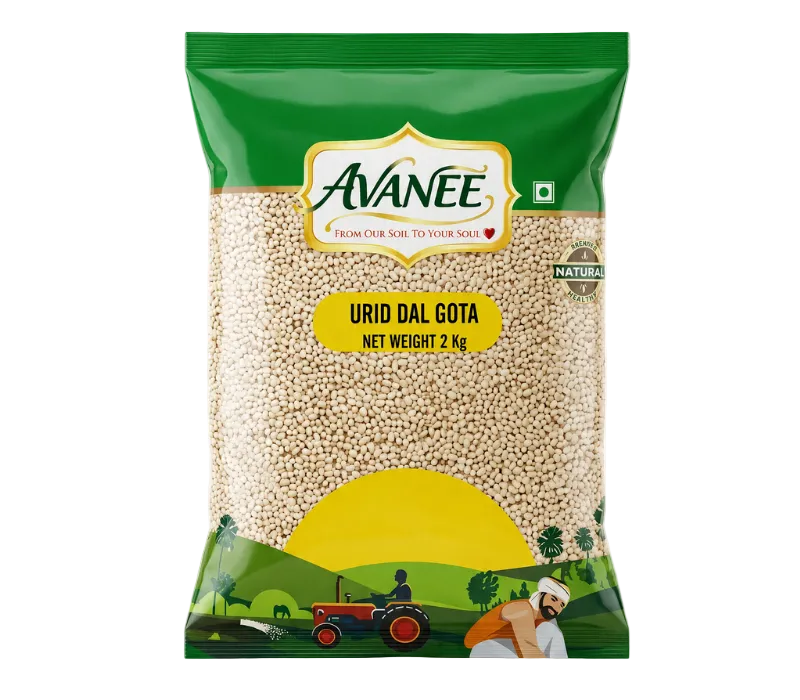 AVANEE Premium Urid Dal Gota White 2 KG Whole Skinless Urad family pack package