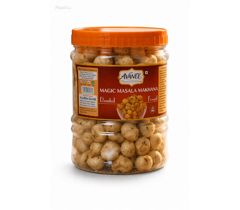 AVANEE Roasted Makhana Masala 100g jar of spiced popped fox nuts