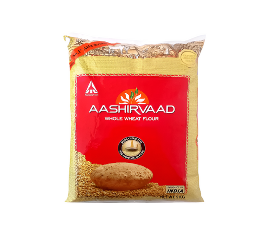 AASHIRVAAD Whole Wheat Atta 5kg – Indian Chakki Fresh Atta for Roti & Paratha | AnuHita Groceries