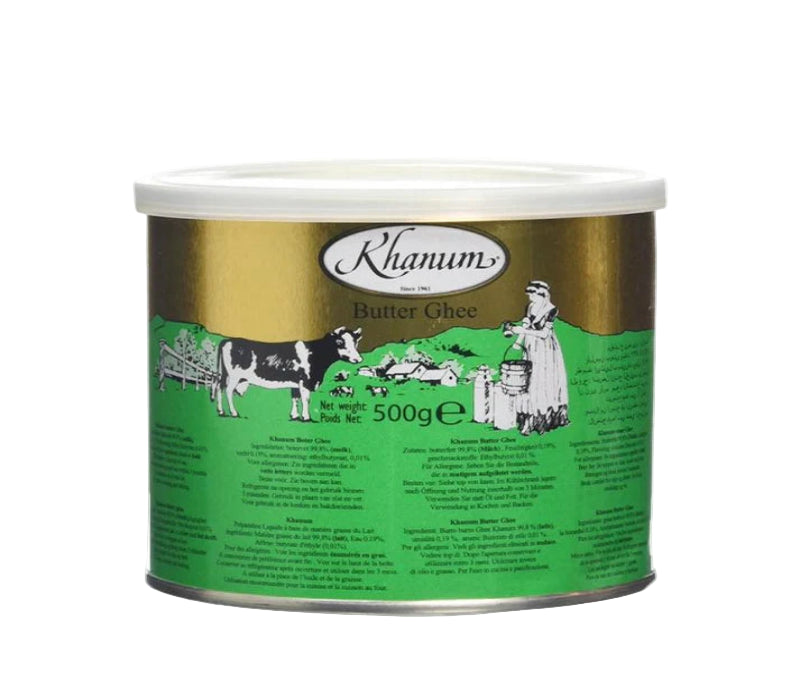 Khanum Pure Butter Ghee 500g tin – Premium quality ghee for authentic Indian cooking, curries, and sweets