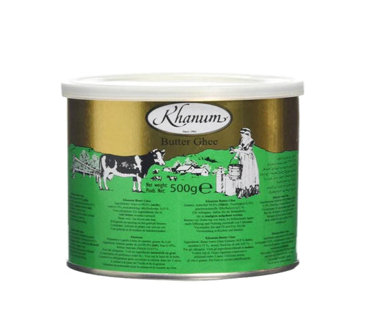 Khanum Pure Butter Ghee 500g tin – Premium quality ghee for authentic Indian cooking, curries, and sweets