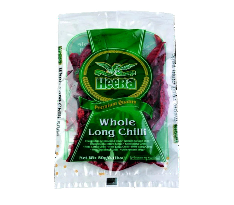 Heera Whole Long Chillies 50g pack – premium Indian spice