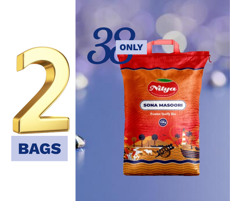 Nitya Sona Masoori Rice 10Kg – 2 Bags Combo Premium South Indian Rice