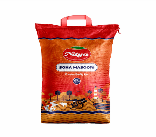 Nitya Sona Masoori rice 10kg bag – premium soft-textured South Indian rice