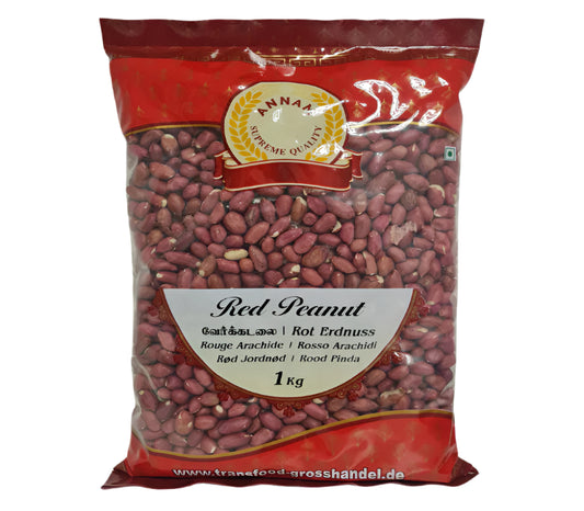 Bag of red peanuts with a visible brand logo on a white background