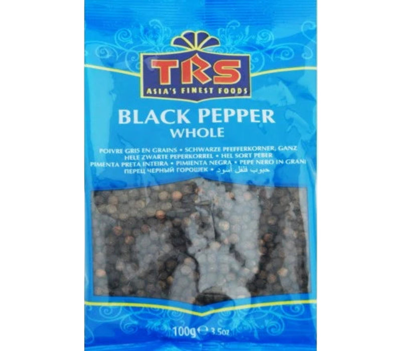 TRS Black Pepper Whole 100g pack – premium Indian spice
